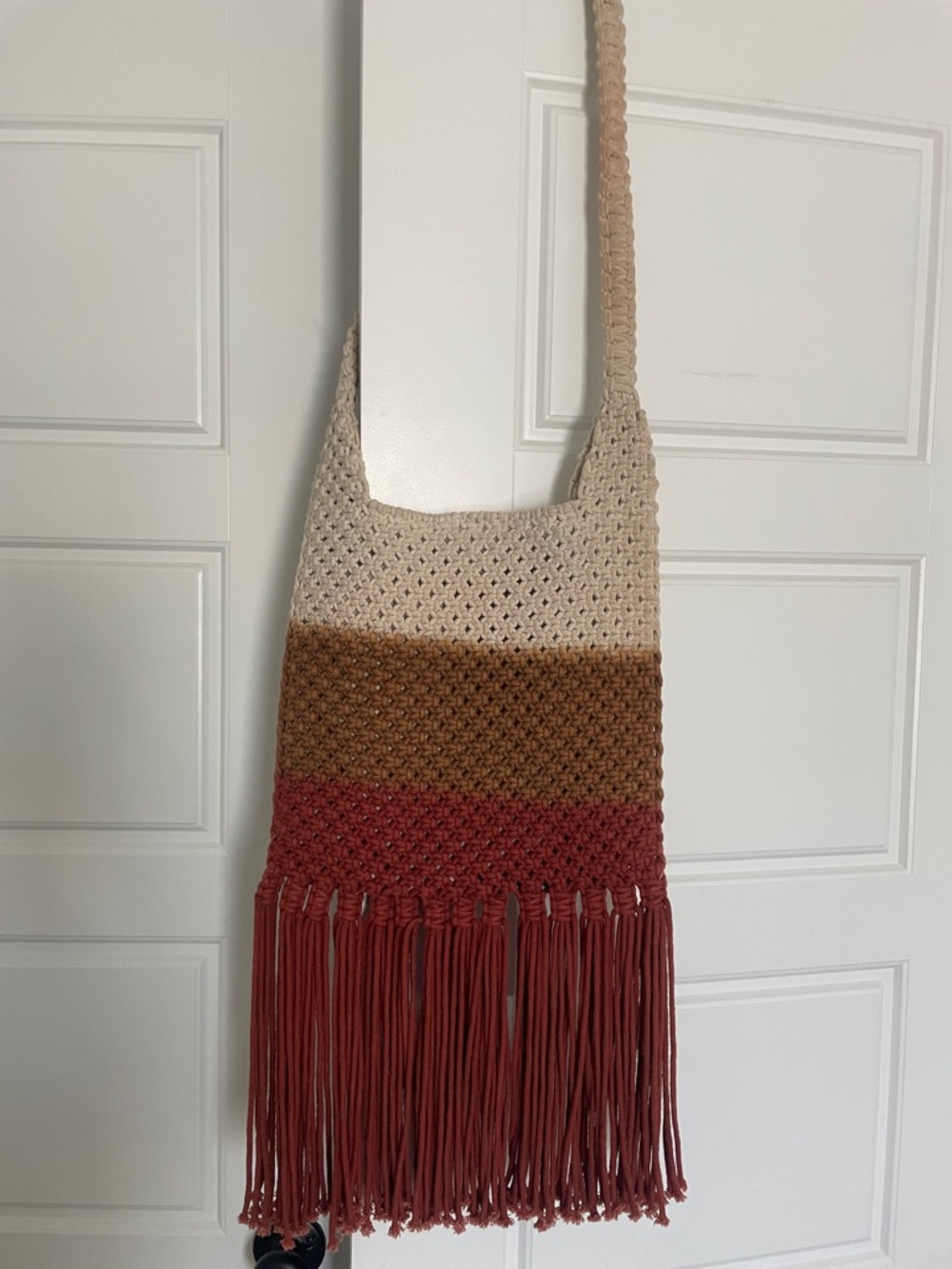 Macrame Fringed Color Block Shoulder Cross Body Bag Boho Festival Art to wear